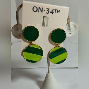 On 34th Striped Shades Of Green Enamel Earrings